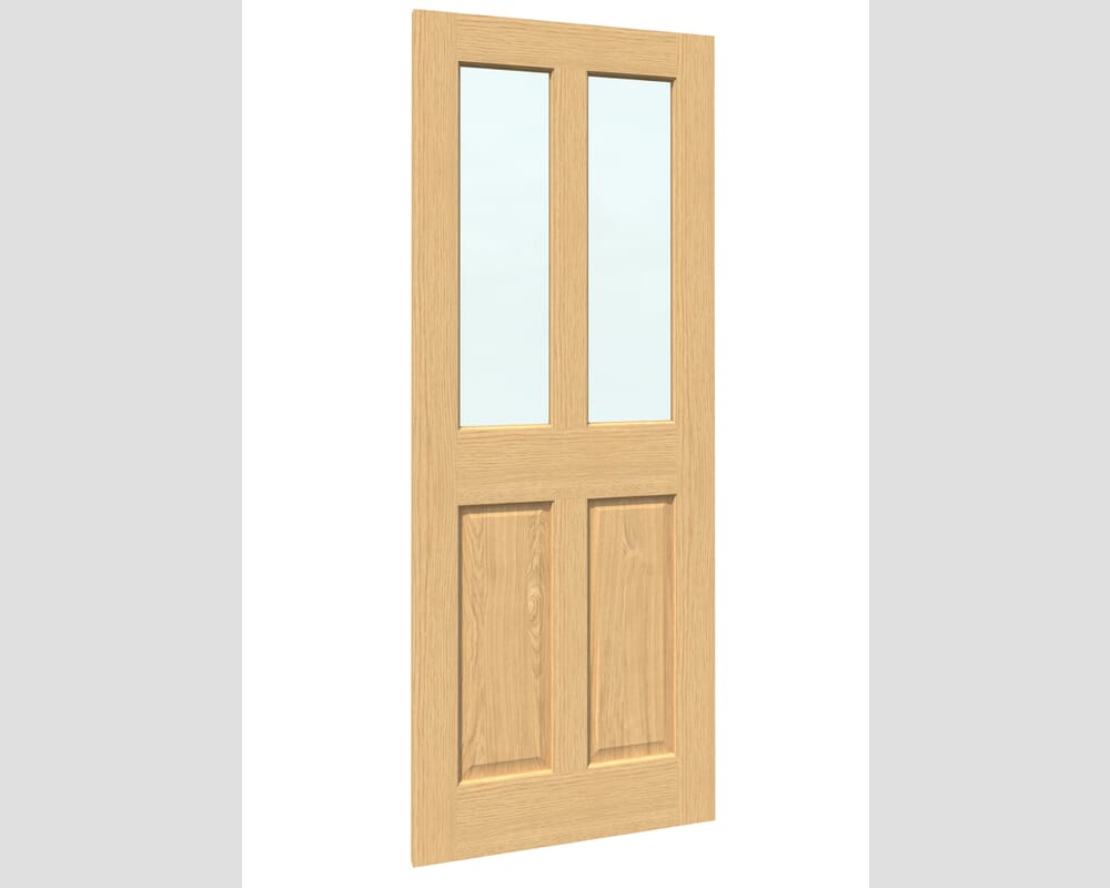 838x1981x44mm (33") Traditional Victorian Oak 4 Panel Clear Glazed Fire Door