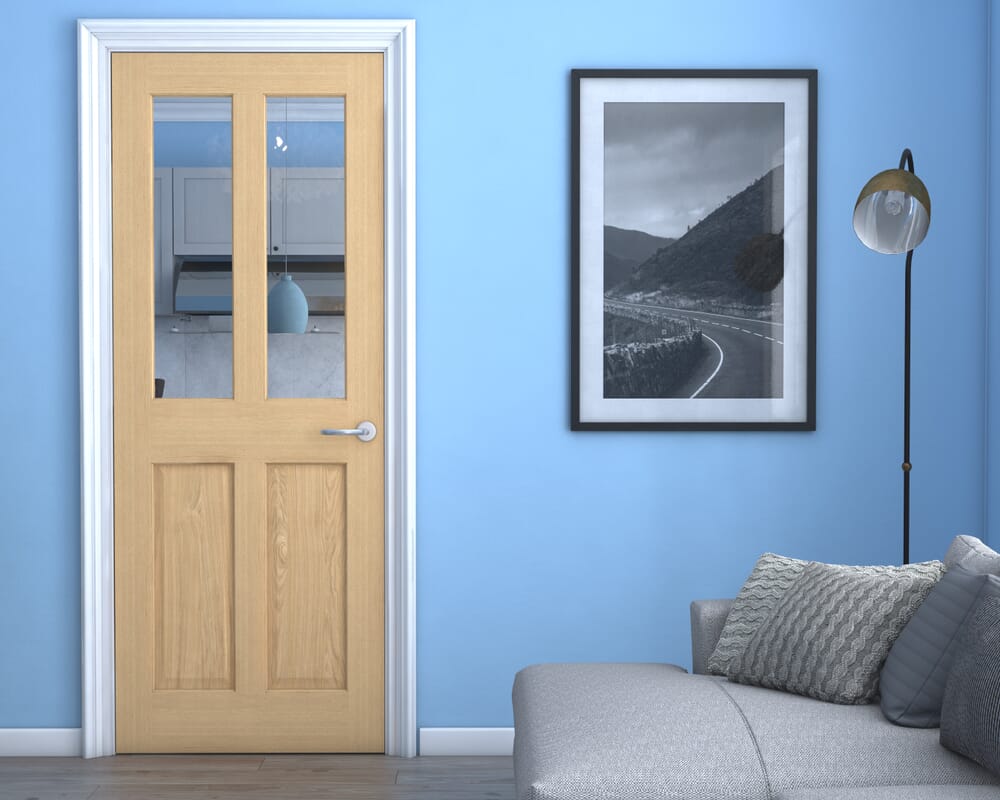 838x1981x44mm (33") Traditional Victorian Oak 4 Panel Clear Glazed Fire Door