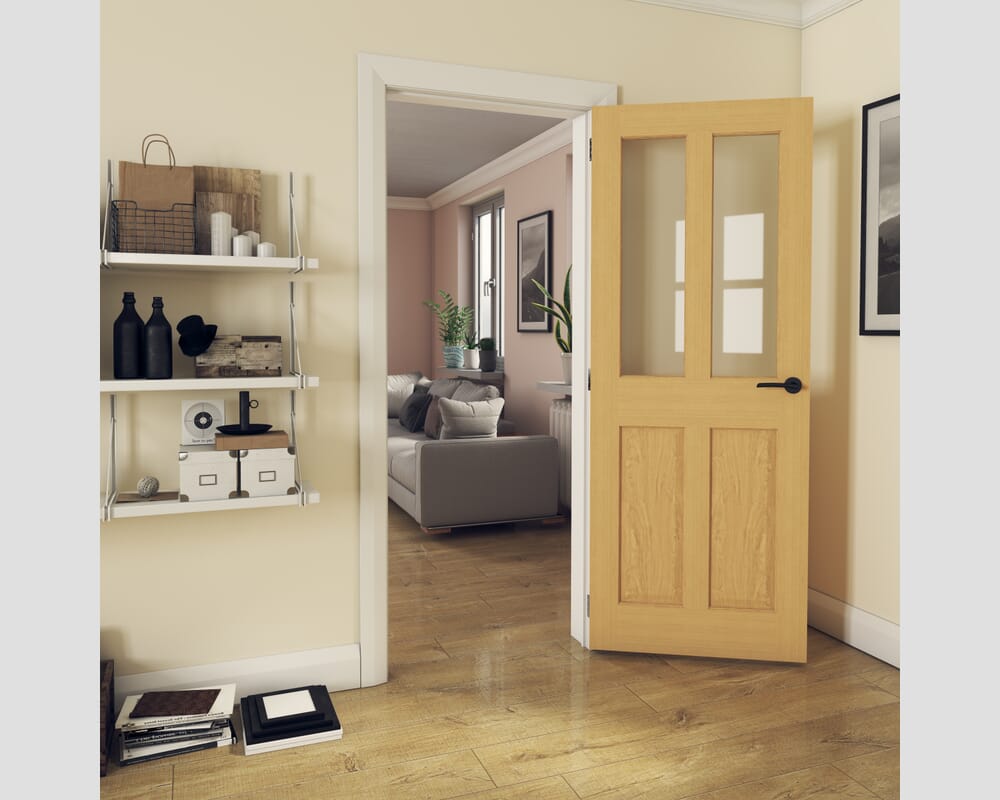 838x1981x44mm (33") Traditional Victorian Oak 4 Panel Clear Glazed Fire Door