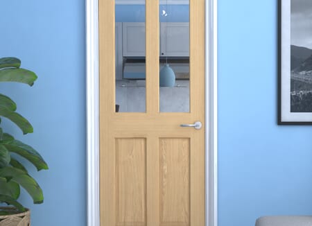 Traditional Victorian Oak 4 Panel Clear Glazed Fire Door