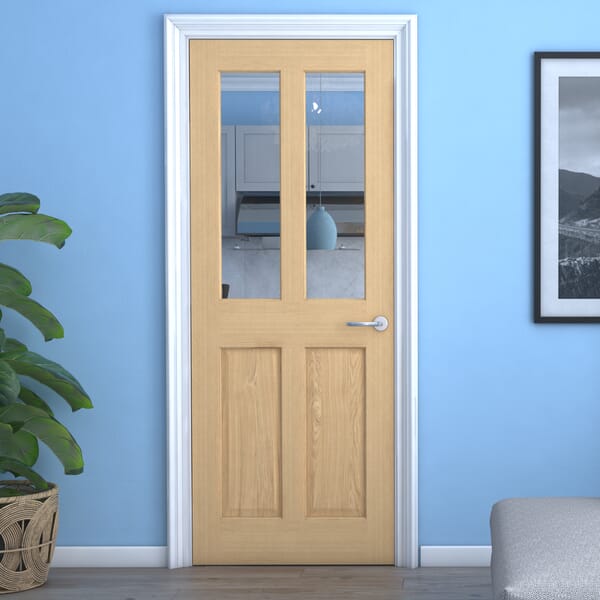 Traditional Victorian Oak 4 Panel Clear Glazed Fire Door