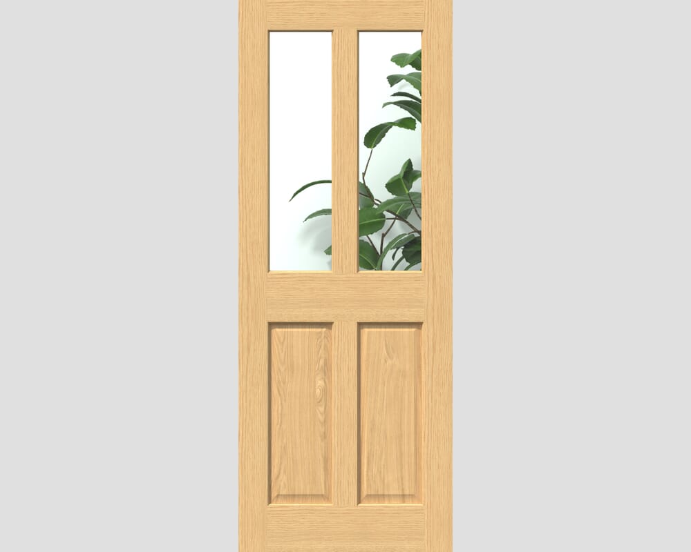 838x1981x44mm (33") Traditional Victorian Oak 4 Panel Clear Glazed Fire Door