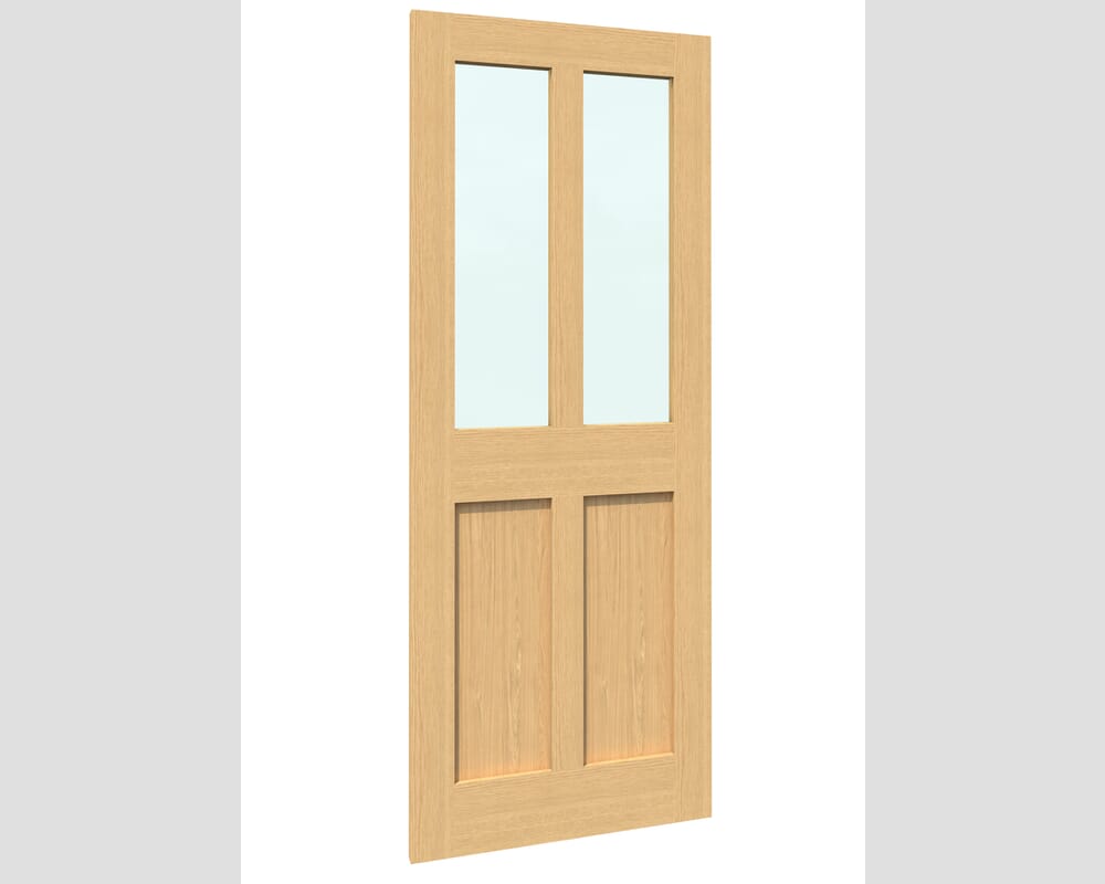 762x1981x44mm (30") Oak Victorian 4 Panel Shaker - Clear Glass Fire Door