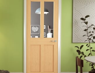 Oak Victorian 4 Panel Shaker - Clear Glass Fire Door