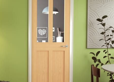 Oak Victorian 4 Panel Shaker - Clear Glass Fire Door