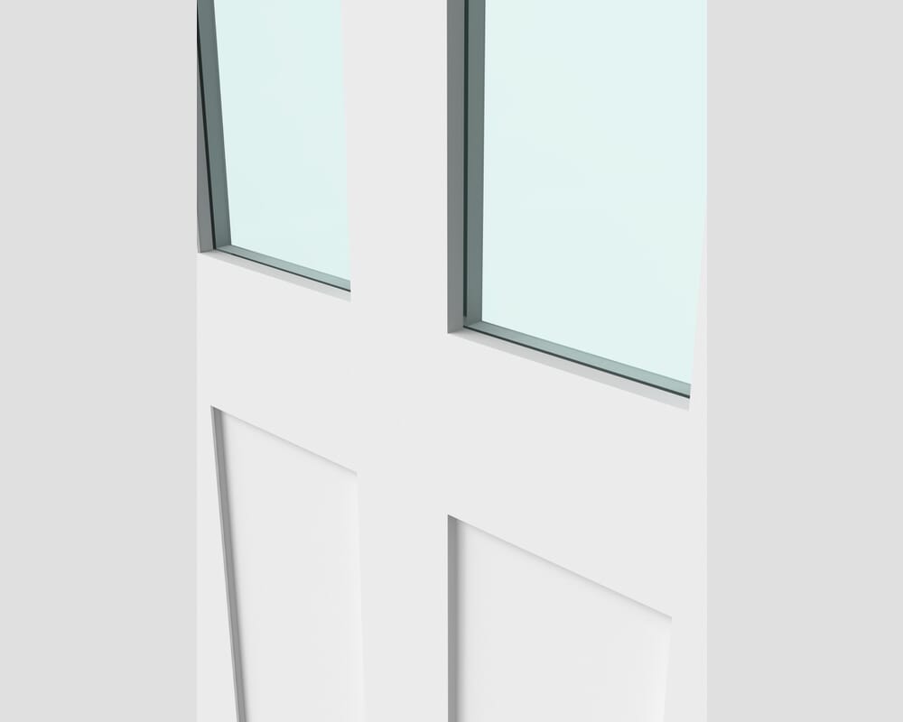 762x1981x44mm (30") White Victorian 4 Panel Shaker - Clear Glass Prefinished Fire Door