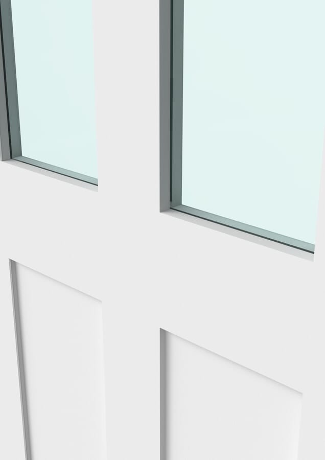 White Victorian 4 Panel Shaker – Clear Glass Prefinished Fire Door