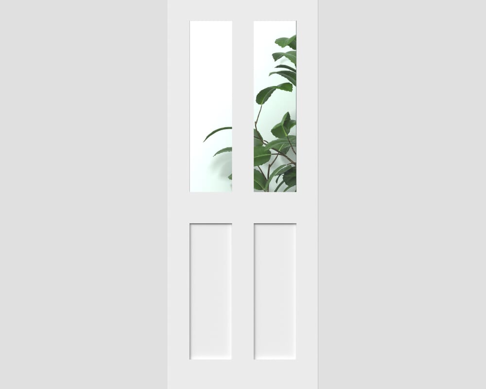 762x1981x44mm (30") White Victorian 4 Panel Shaker - Clear Glass Door