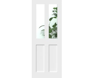 White Victorian 4 Panel Shaker - Clear Glass Prefinished Fire Door