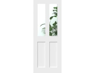 White Victorian 4 Panel Shaker - Clear Glass Prefinished Fire Door