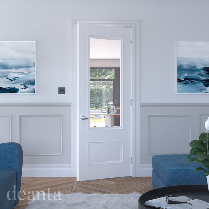 762x1981x44mm (30") Sandringham Clear Glazed White Fire Door