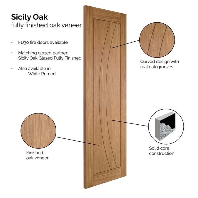 2040x826x44mm Sicily Oak - Prefinished Fire Door