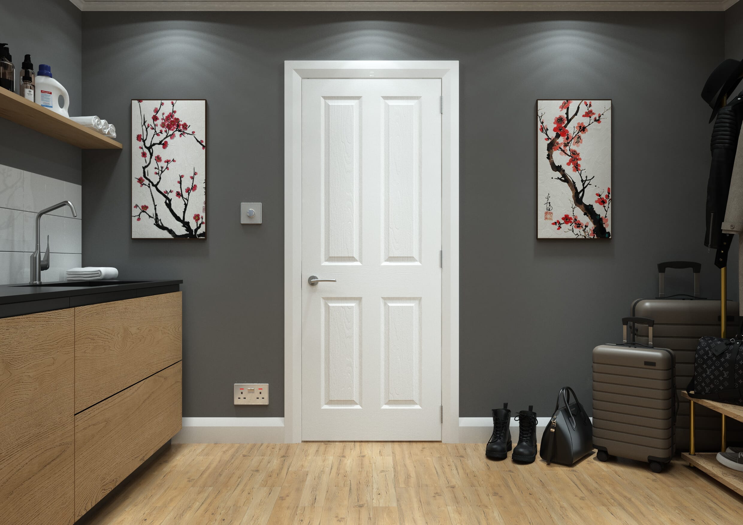 White Grained 4 Panel Fire Door