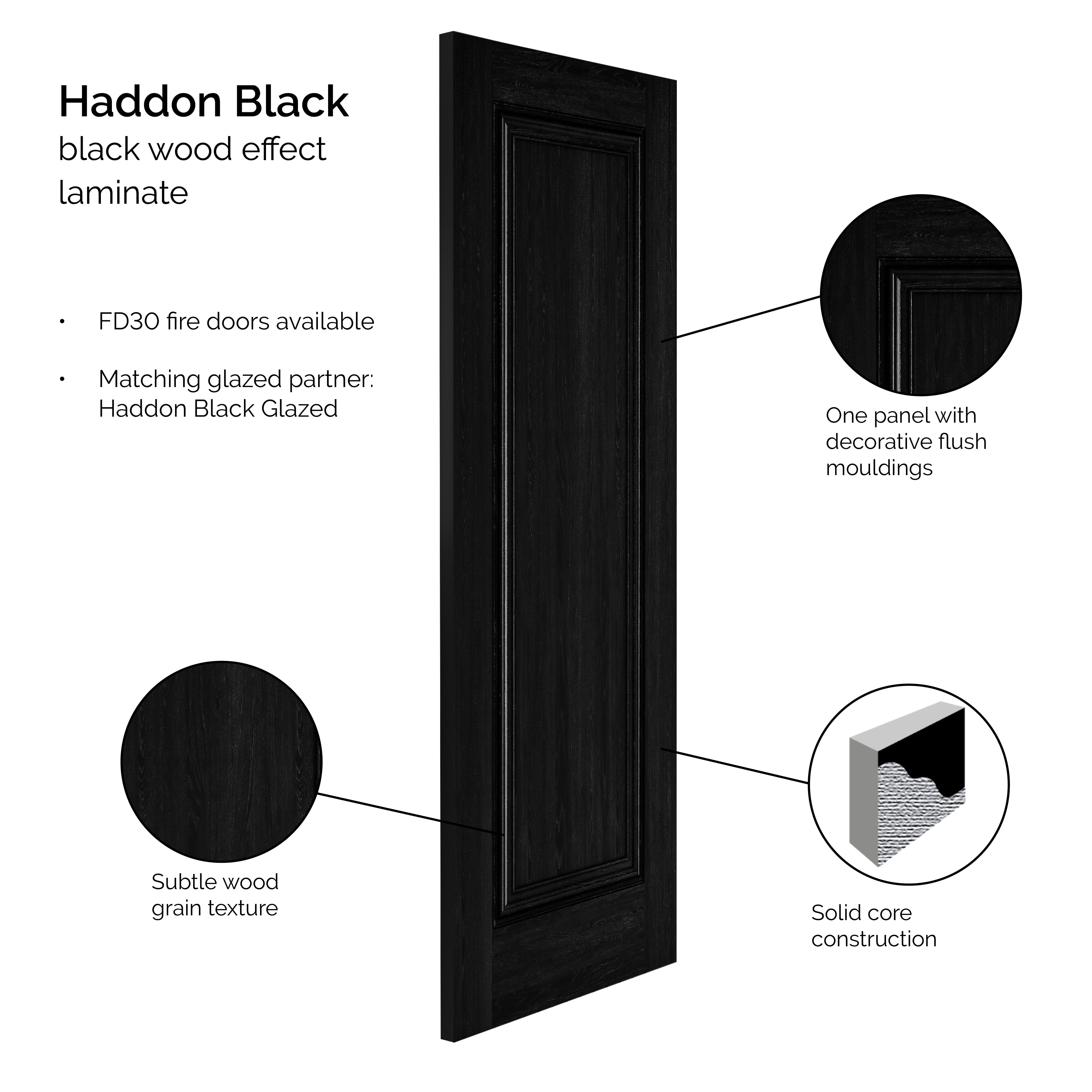 610x1981x44mm Haddon Black Laminate Fire Door