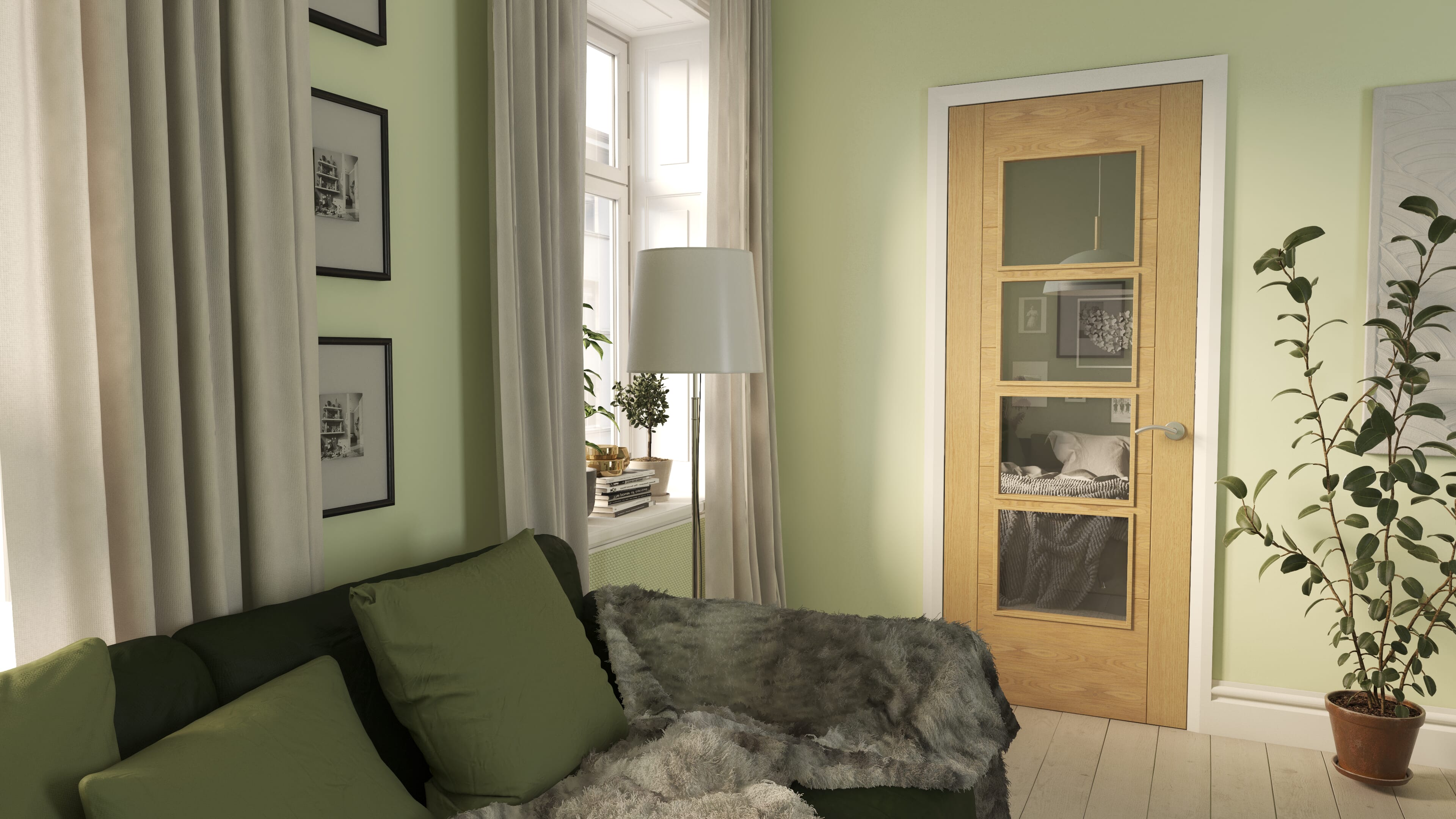 Iseo Oak 4L Clear Glazed - Prefinished FD30 Fire Door Set
