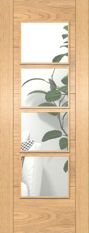 ISEO Oak 4L Clear Glazed - Prefinished FD30 Fire Door Set