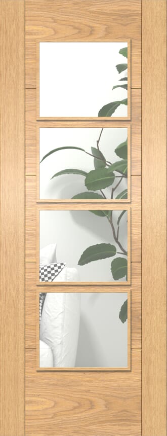 Iseo Oak 4L Clear Glazed - Prefinished FD30 Fire Door Set