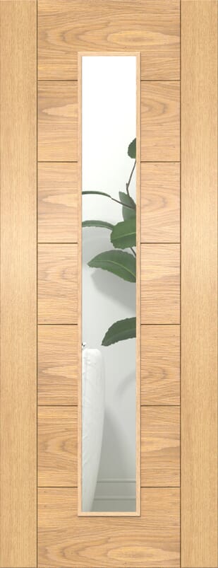 Modern 7 Panel Clear Glazed Oak - Prefinished FD30 Fire Door Set