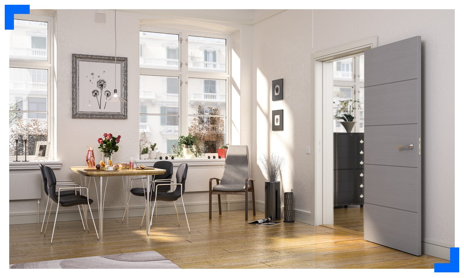 Architectural Flush Light Grey Ash with Horizontal Inlay Prefinished FD30 Fire Door Set