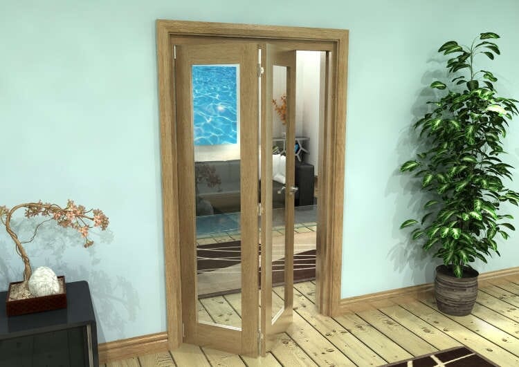 Glazed Oak Prefinished 2 Door Roomfold Grande (2 + 0 x 533mm Doors)