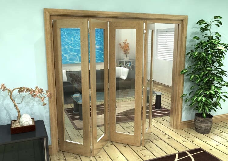 Glazed Oak Prefinished 4 Door Roomfold Grande 2400mm (8ft) 4 + 0 Set