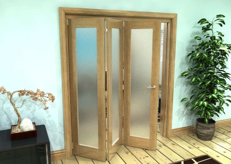 Frosted Glazed Oak Prefinished 3 Door Roomfold Grande 1800mm (6ft) Set
