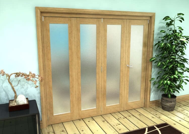 Frosted Glazed Oak Prefinished 4 Door Roomfold Grande 2400mm (8ft) 3 + 1 Set