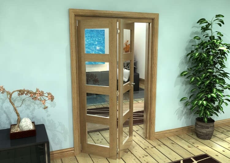 Glazed Oak Prefinished 2 Door 4L Roomfold Grande (2 + 0 x 573mm Doors)