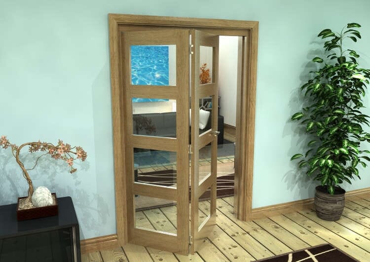 Glazed Oak Prefinished 2 Door 4L Roomfold Grande (2 + 0 x 610mm Doors)