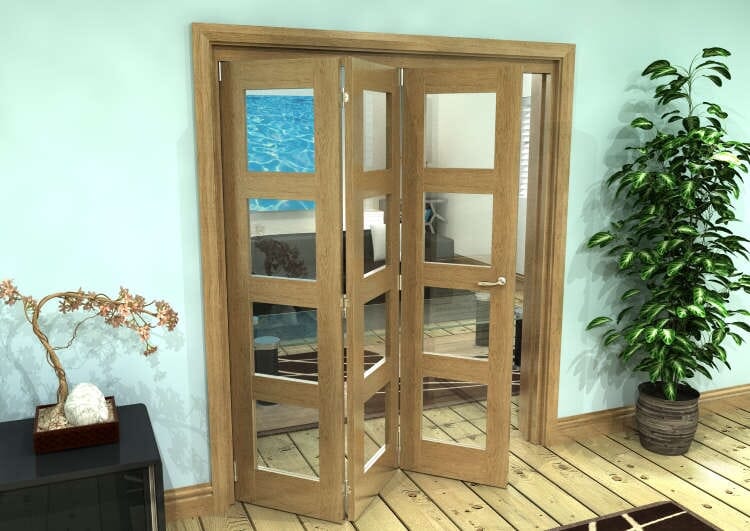 Glazed Oak Prefinished 3 Door 4L Roomfold Grande 1800mm (6ft) Set