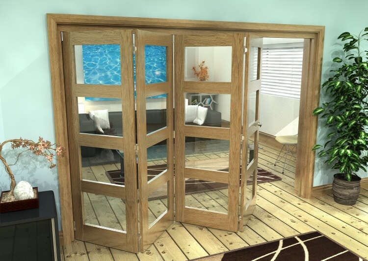 Glazed Oak Prefinished 4 Door 4L Roomfold Grande (4 + 0 x 686mm Doors)