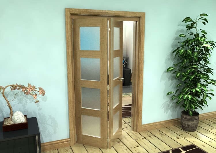 Frosted Glazed Oak Prefinished 2 Door 4L Roomfold Grande (2 + 0 x 533mm Doors)