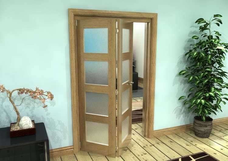 Frosted Glazed Oak Prefinished 2 Door 4L Roomfold Grande (2 + 0 x 573mm Doors)