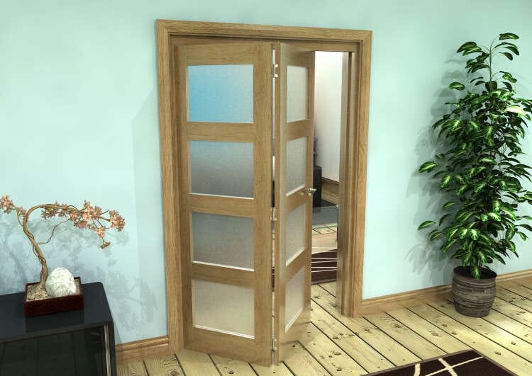 Frosted Glazed Oak Prefinished 2 Door 4L Roomfold Grande (2 + 0 x 610mm Doors)