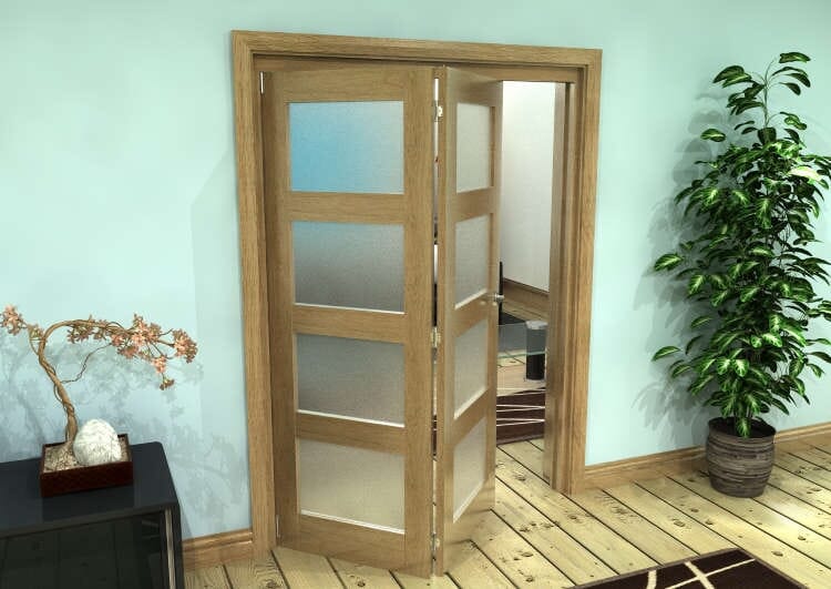 Frosted Glazed Oak Prefinished 2 Door 4L Roomfold Grande (2 + 0 x 686mm Doors)