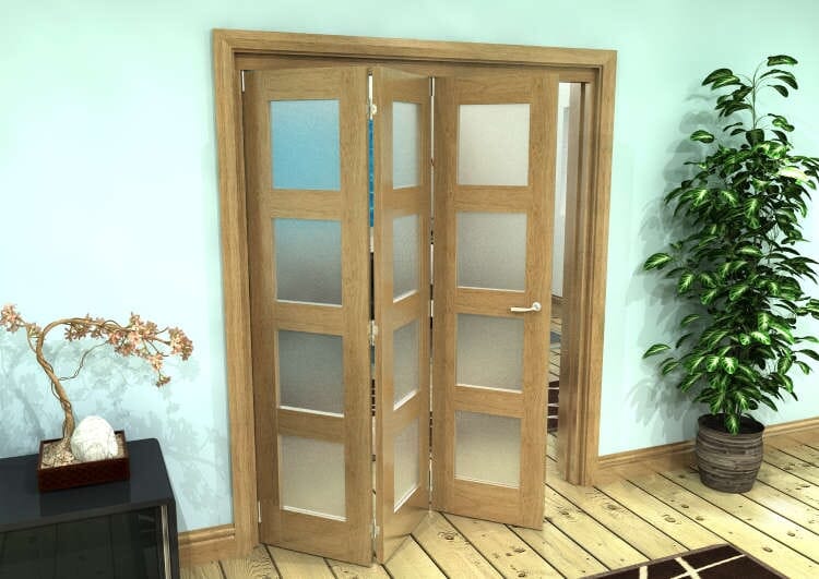 Frosted Glazed Oak Prefinished 3 Door 4L Roomfold Grande (2 + 1 x 533mm Doors)