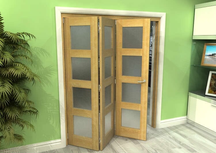Frosted Glazed Oak Prefinished 3 Door 4L Roomfold Grande 1800mm (6ft) Set