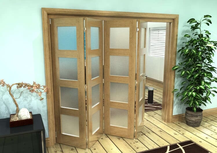 Frosted Glazed Oak Prefinished 4 Door 4L Roomfold Grande 2400mm (8ft) 4 + 0 Set