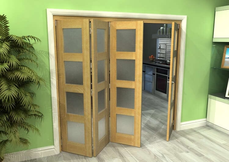 Frosted Glazed Oak 4 Door 4L Roomfold Grande (3 + 1 x 533mm Doors)