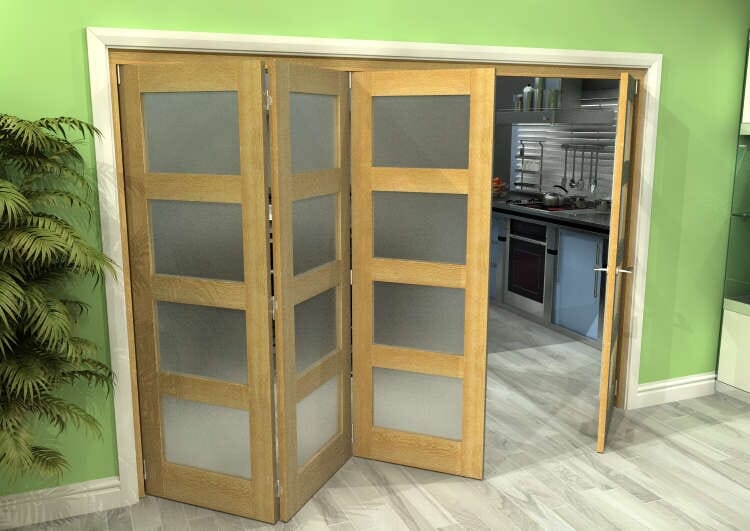 Frosted Glazed Oak 4 Door 4L Roomfold Grande (3 + 1 x 686mm Doors)