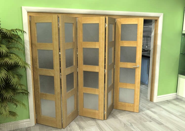 Frosted Glazed Oak 5 Door 4L Roomfold Grande 3000mm (10ft) 5 + 0 Set