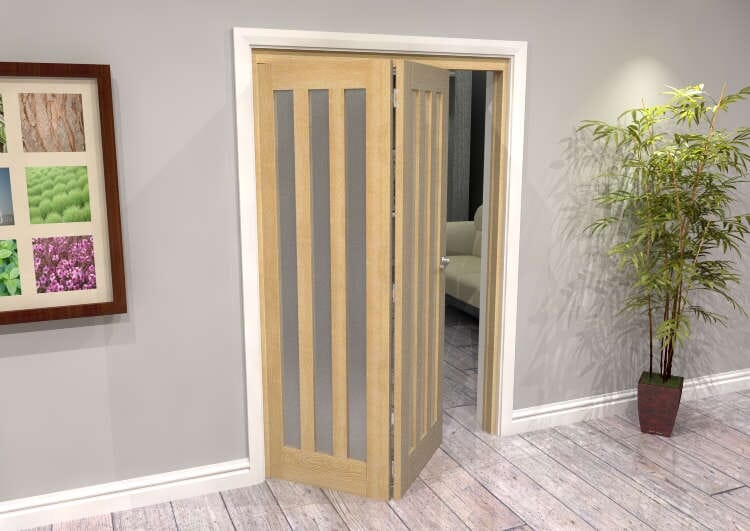 Oak Aston Frosted Glazed 2 Door Roomfold Grande (2 + 0 x 610mm Doors)