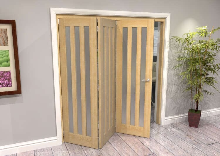 Oak Aston Frosted Glazed 3 Door Roomfold Grande (3 + 0 x 610mm Doors)