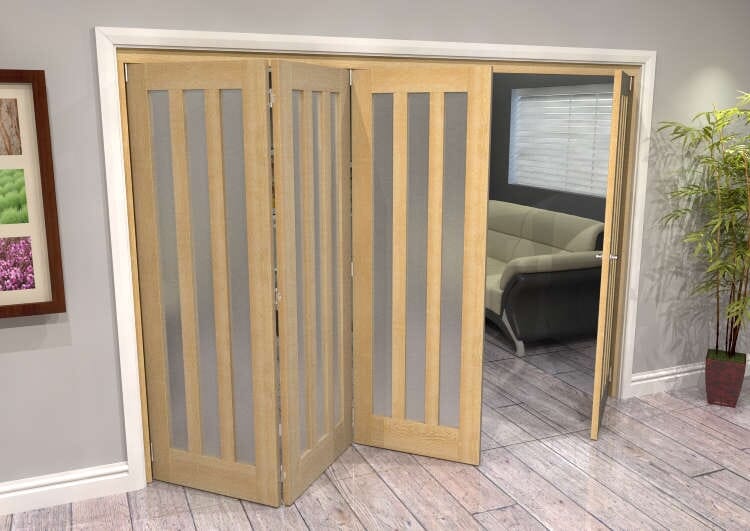 Oak Aston Frosted Glazed 4 Door Roomfold Grande (3 + 1 x 686mm Doors)