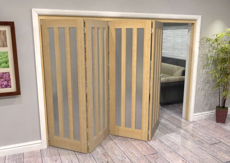 Oak Aston Frosted Glazed 4 Door Roomfold Grande (4 + 0 x 762mm Doors)