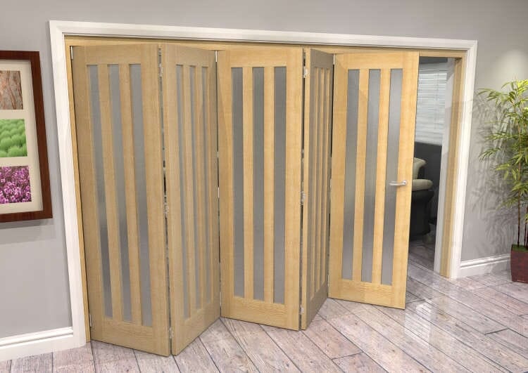 Oak Aston Frosted Glazed 5 Door Roomfold Grande (5 + 0 x 762mm Doors)