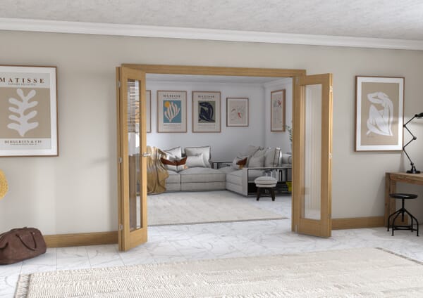 Oak P10 Frenchfold - Clear (3 x 686mm Doors)