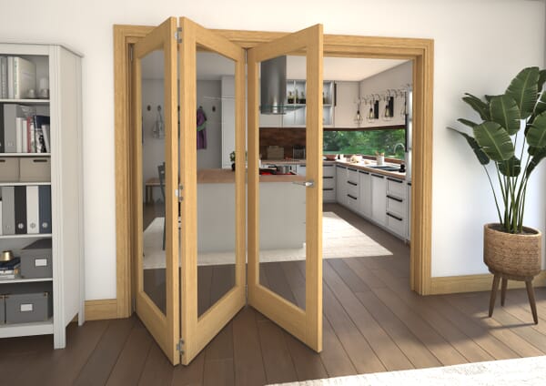 Glazed Oak 4 Door Roomfold Grande 2400mm 2 + 2 Set