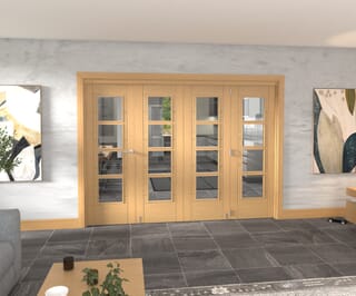 Oak Iseo Roomfold Grande - 4 Light Prefinished Internal Bifold Doors with Clear Glass
