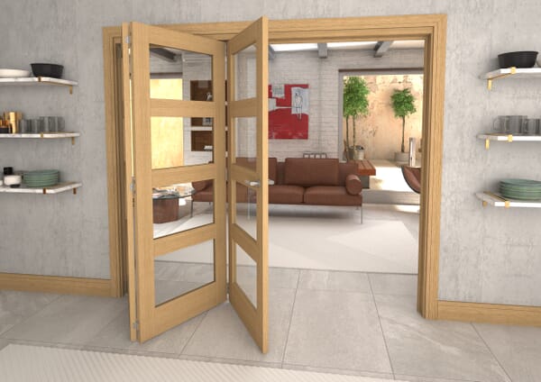 Glazed Oak 4 Door 4L Roomfold Grande (2 + 2 x 686mm Doors)